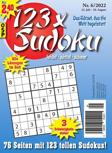 123 x Sudoku – Nr 6 2022 Cover