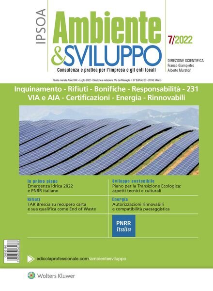 Ambiente & sviluppo – Luglio 2022 Cover