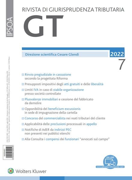 GT Rivista di Giurisprudenza Tributaria – Luglio 2022 Cover