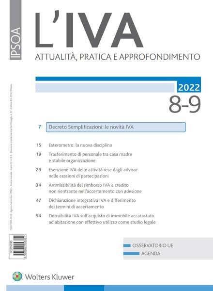 L’IVA – Agosto-Settembre 2022 Cover