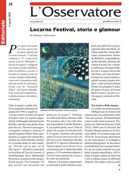 L’Osservatore – 06 agosto 2022 Cover