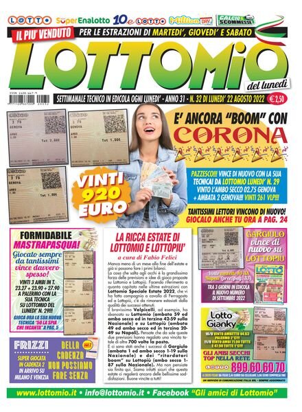 Lottomio del Lunedi – 22 Agosto 2022 Cover