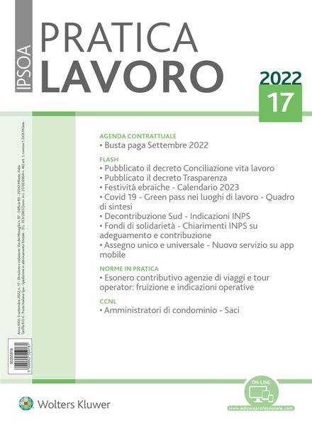 Pratica Lavoro – 3 Settembre 2022 Cover