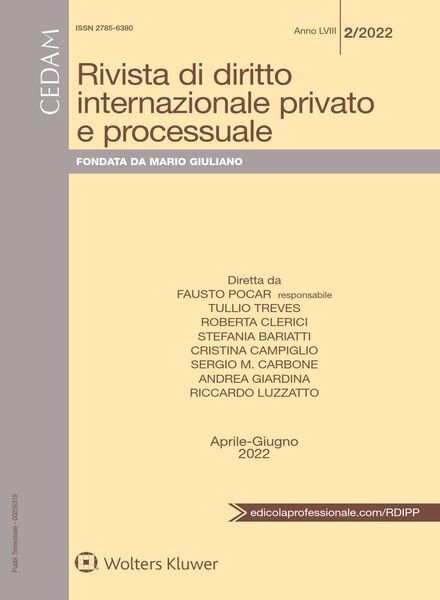 Rivista di Diritto Internazionale Privato e Processuale – Aprile-Giugno 2022 Cover