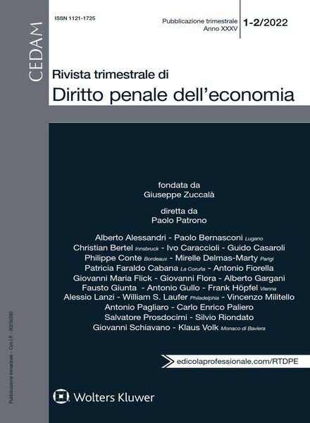Rivista Trimestrale di Diritto Penale dell’Economia – N1-2 2022 Cover