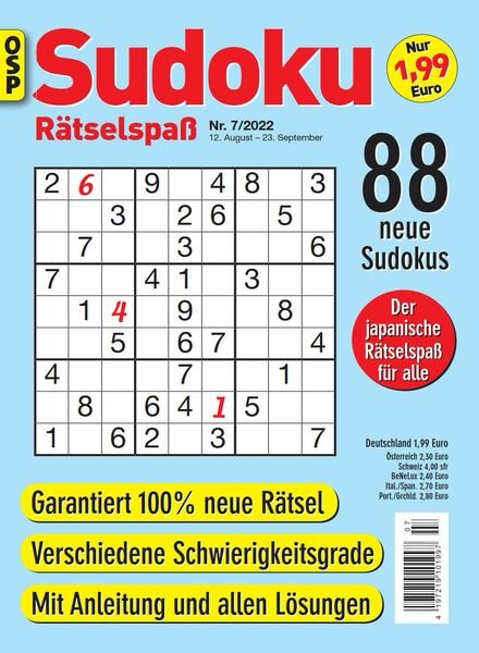 Sudoku Ratselspass – Nr 7 2022 Cover