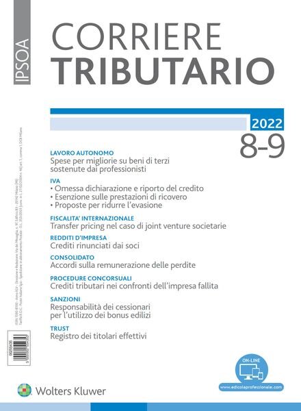 Corriere Tributario – Agosto-Settembre 2022 Cover