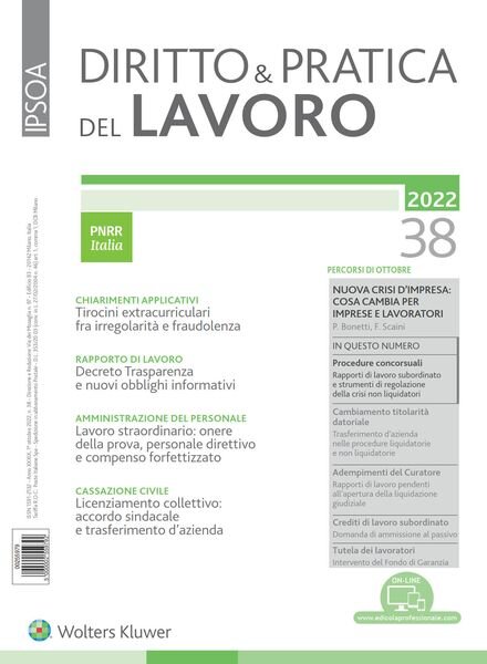 Diritto e Pratica del Lavoro – 1 Ottobre 2022 Cover