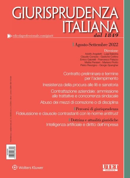 Giurisprudenza Italiana – Agosto-Settembre 2022 Cover