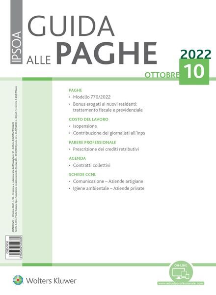 Guida alle paghe – Ottobre 2022 Cover