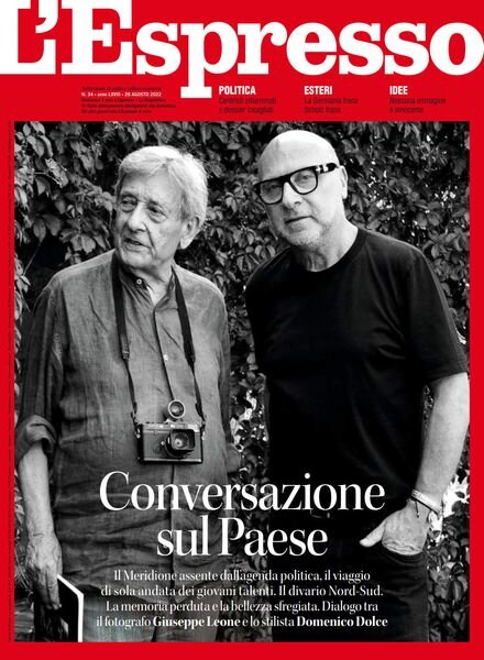 l’Espresso – 28 Agosto 2022 Cover