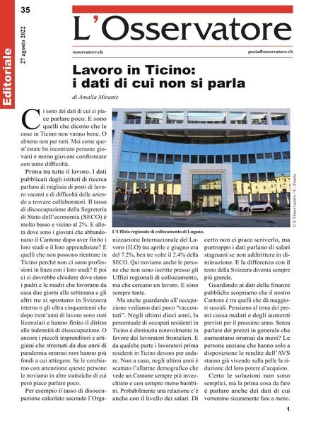 L’Osservatore – 27 agosto 2022 Cover