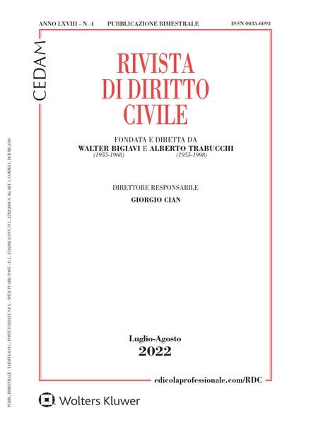 Rivista di Diritto Civile – Luglio-Agosto 2022 Cover