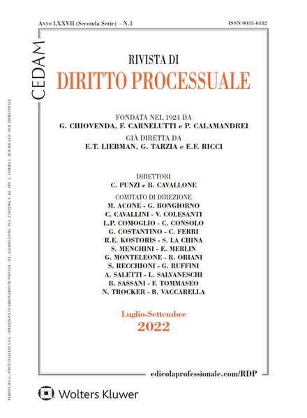 Rivista di Diritto Processuale – Luglio-Settembre 2022 Cover