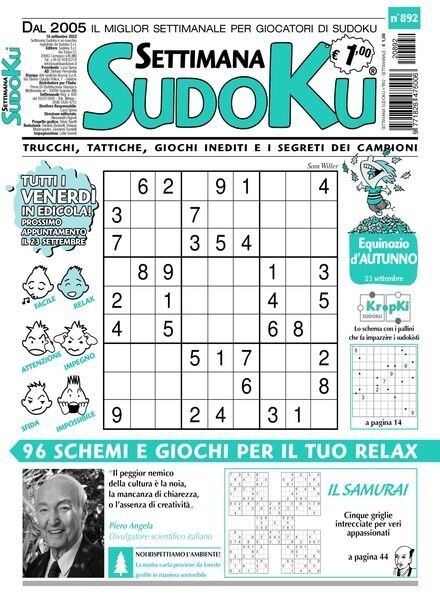 Settimana Sudoku – 14 settembre 2022 Cover