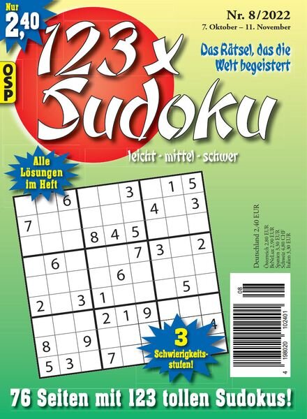 123 x Sudoku – Nr 8 2022 Cover