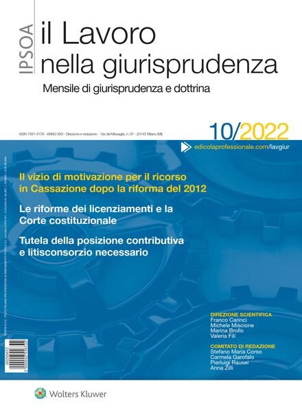 Il lavoro nella giurisprudenza – Ottobre 2022 Cover