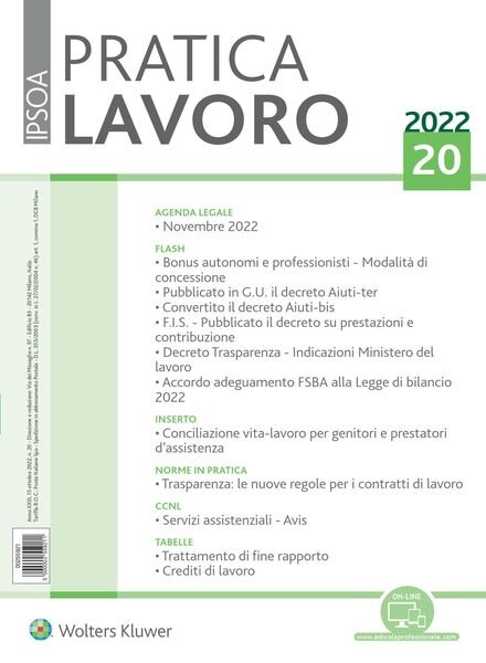 Pratica Lavoro – 15 Ottobre 2022 Cover
