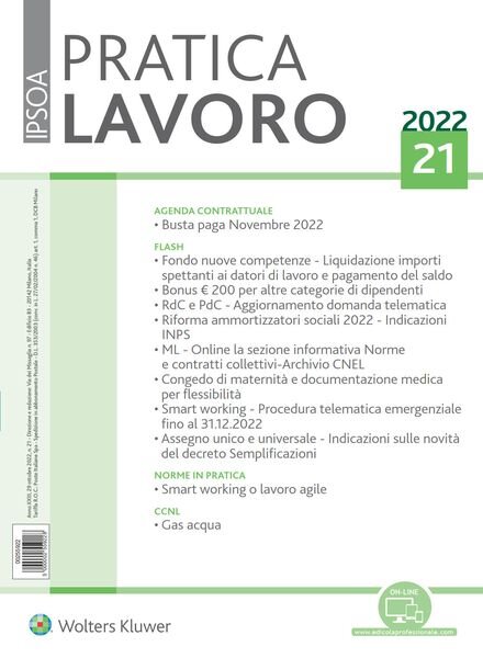 Pratica Lavoro – 29 Ottobre 2022 Cover