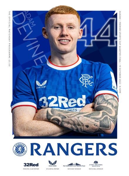 Rangers Football Club Matchday Programme – Rangers vs Dundee – 19 October 2022 Cover