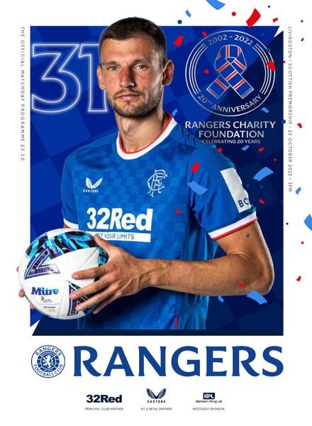 Rangers Football Club Matchday Programme – Rangers vs Livingston – 22 October 2022 Cover