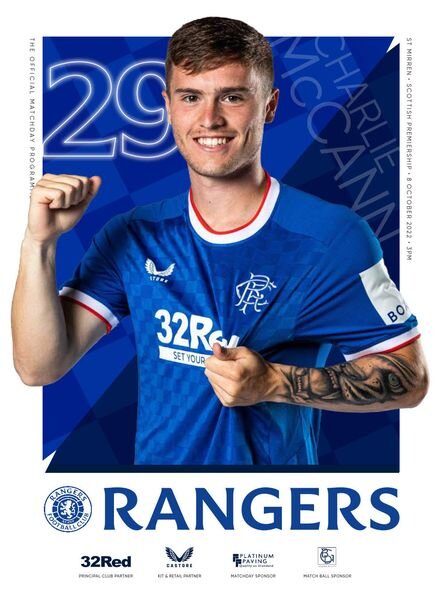 Rangers Football Club Matchday Programme – Rgs vs St Mirren – 8 October 2022 Cover