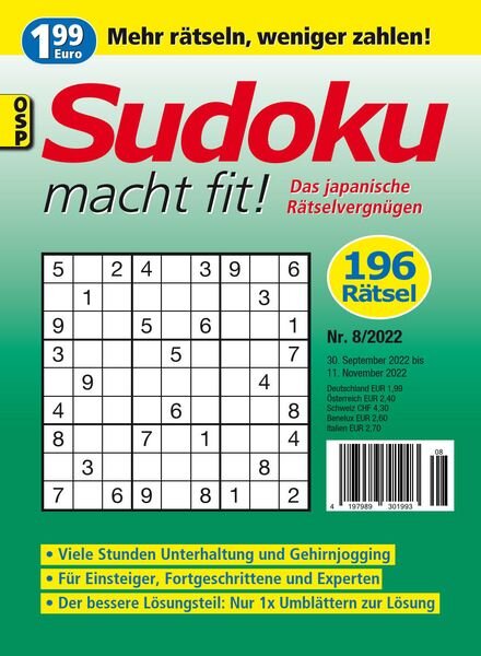 Sudoku macht fit – Nr 8 2022 Cover