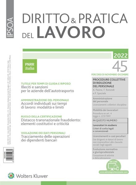 Diritto e Pratica del Lavoro – 19 Novembre 2022 Cover