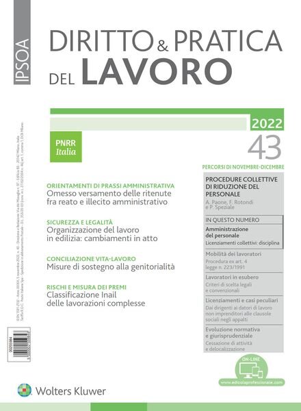 Diritto e Pratica del Lavoro – 5 Novembre 2022 Cover