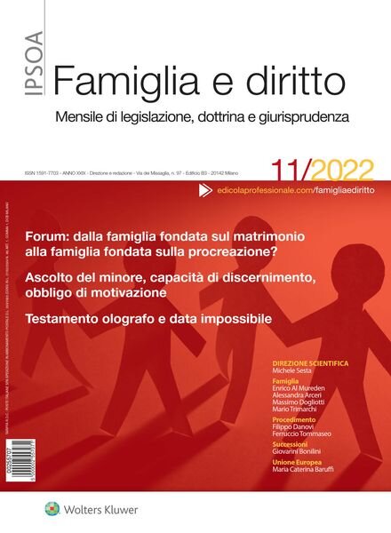 Famiglia e Diritto – Novembre 2022 Cover