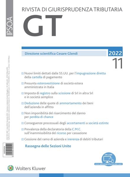 GT Rivista di Giurisprudenza Tributaria – Novembre 2022 Cover