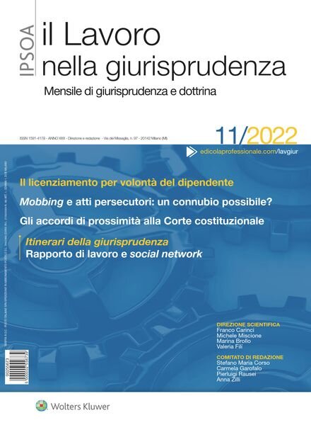 Il lavoro nella giurisprudenza – Novembre 2022 Cover