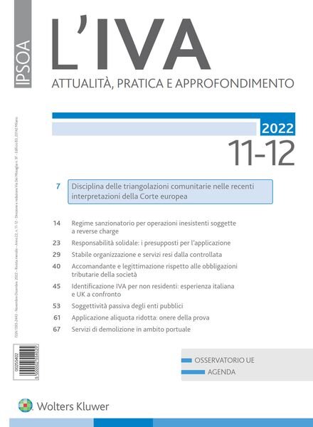 L’IVA – Novembre-Dicembre 2022 Cover