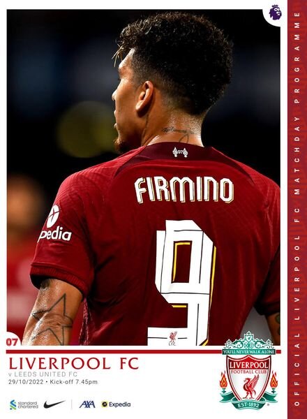 Liverpool FC Programmes – vs Leeds United – 29 October 2022 Cover