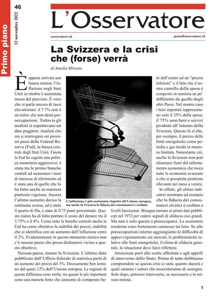 L’Osservatore – 12 novembre 2022 Cover