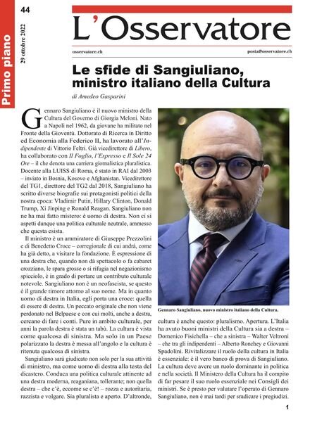 L’Osservatore – 29 ottobre 2022 Cover