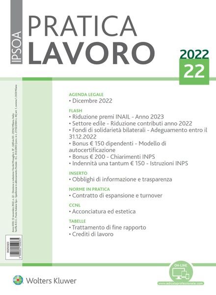 Pratica Lavoro – 12 Novembre 2022 Cover