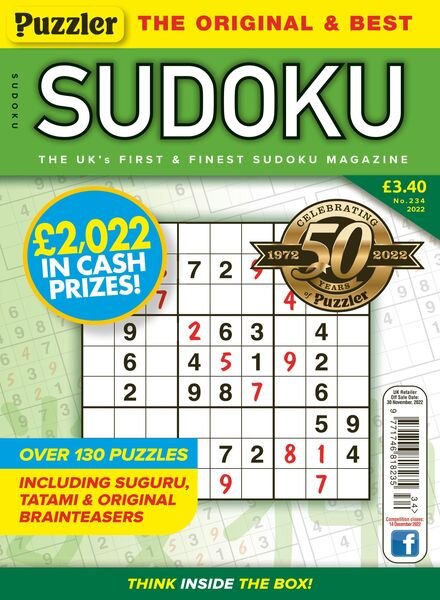 Puzzler Sudoku – November 2022 Cover