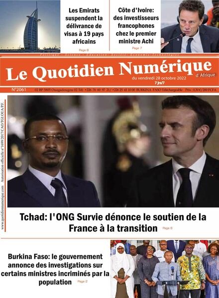 Quotidien Numerique d’Afrique – 28 octobre 2022 Cover
