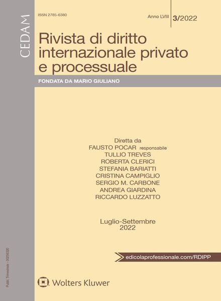Rivista di Diritto Internazionale Privato e Processuale – Luglio-Settembre 2022 Cover