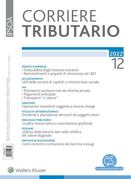 Corriere Tributario – Dicembre 2022 Cover