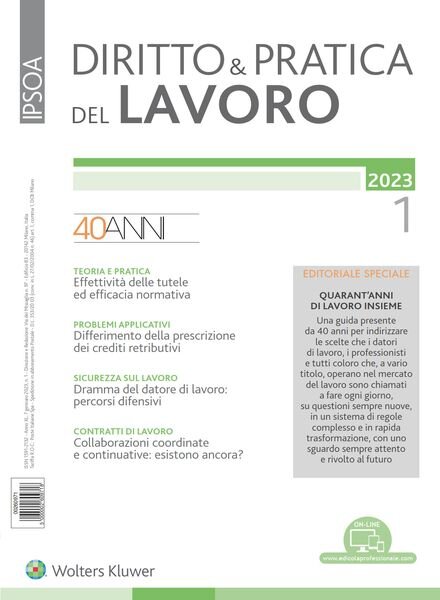 Diritto e Pratica del Lavoro – Gennaio 2023 Cover