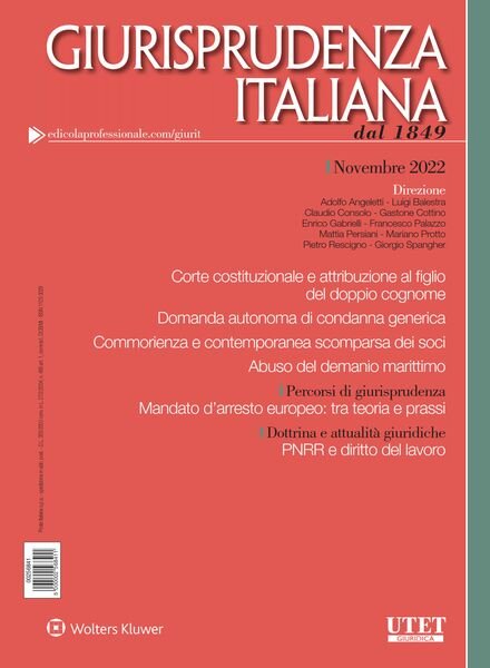 Giurisprudenza Italiana – Novembre 2022 Cover