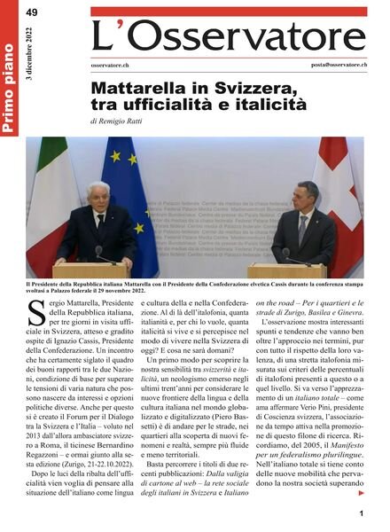 L’Osservatore – 03 dicembre 2022 Cover