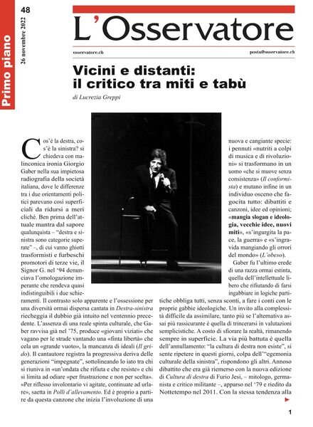 L’Osservatore – 26 novembre 2022 Cover