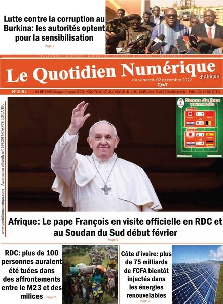 Quotidien Numerique d’Afrique – 02 decembre 2022 Cover