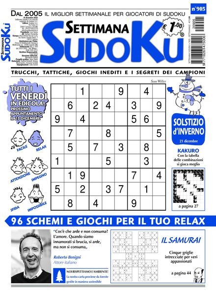 Settimana Sudoku – 14 dicembre 2022 Cover