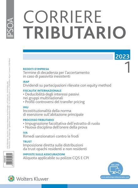 Corriere Tributario – Gennaio 2023 Cover