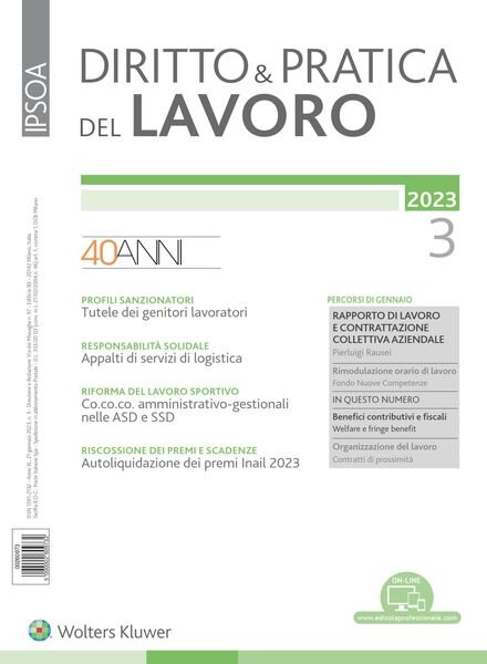 Diritto e Pratica del Lavoro – 21 Gennaio 2023 Cover