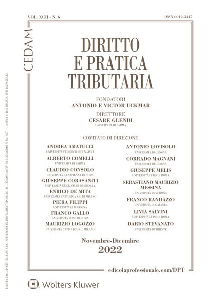 Diritto e Pratica Tributaria – Novembre-Dicembre 2022 Cover